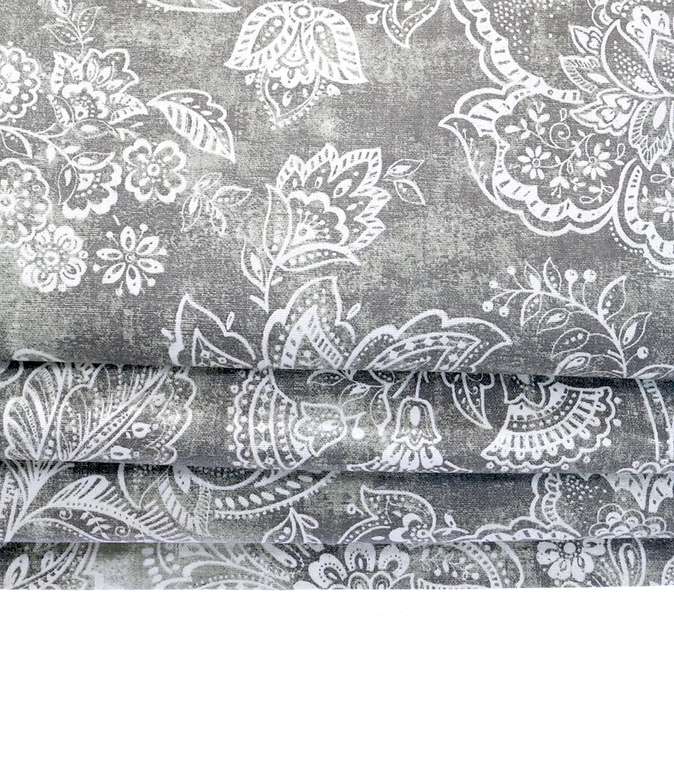Gray white Vintage Floral Line Flat Roman Shade