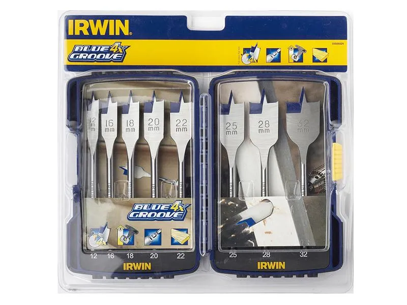 IRWIN Blue Groove 4X Wood Flat Bit Set 8 Piece 12-32Mm