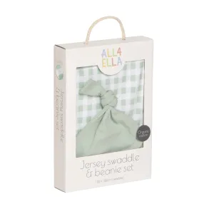 Jersey Wrap & Beanie set - Gingham Sage