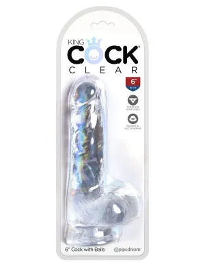 KING COCK 6 in. with Balls Clear REALISTIC DILDO