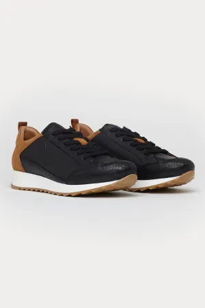 King’s Cross Leather Trainers in Black/Tan