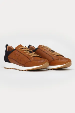 King’s Cross Leather Trainers in Tan/Black