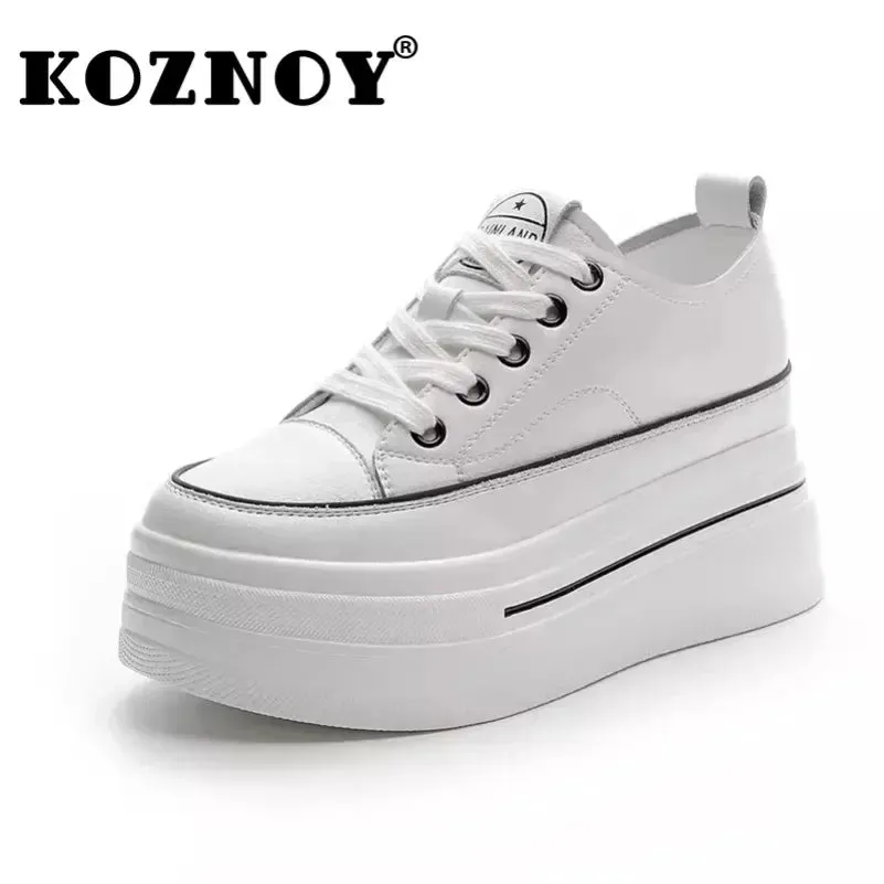 Koznoy 8cm Genuine Leather Summer High Brand Comfy Spring Autumn Platform Wedge Vulcanize Women Chunky Sneaker Loafer Shoes