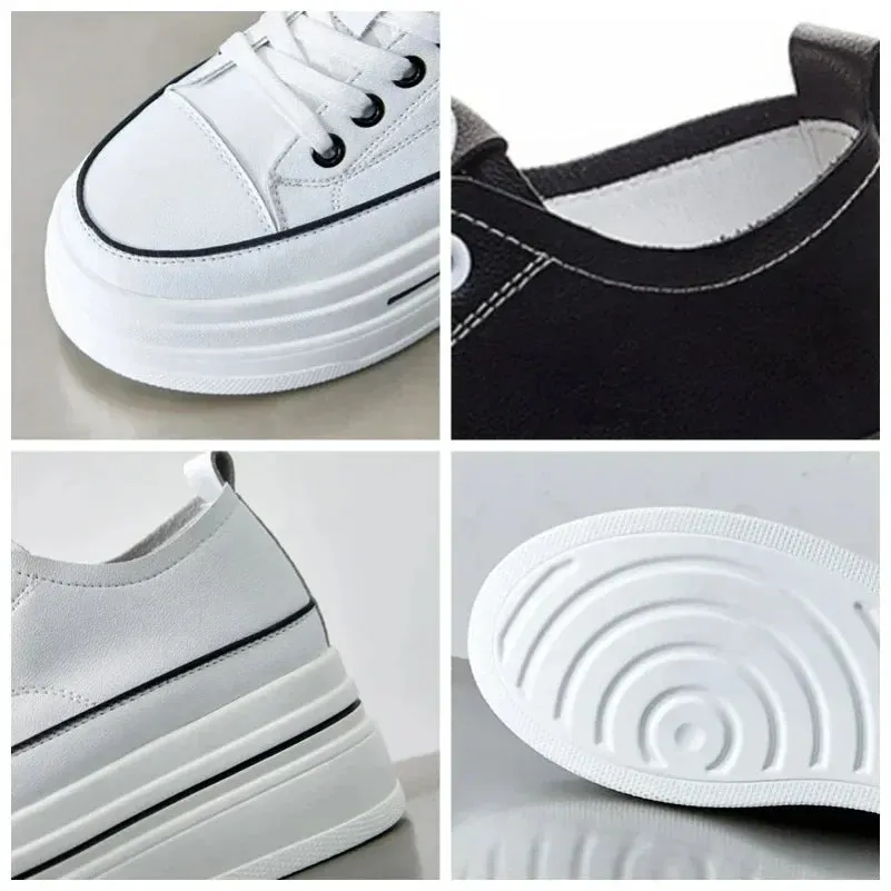 Koznoy 8cm Genuine Leather Summer High Brand Comfy Spring Autumn Platform Wedge Vulcanize Women Chunky Sneaker Loafer Shoes