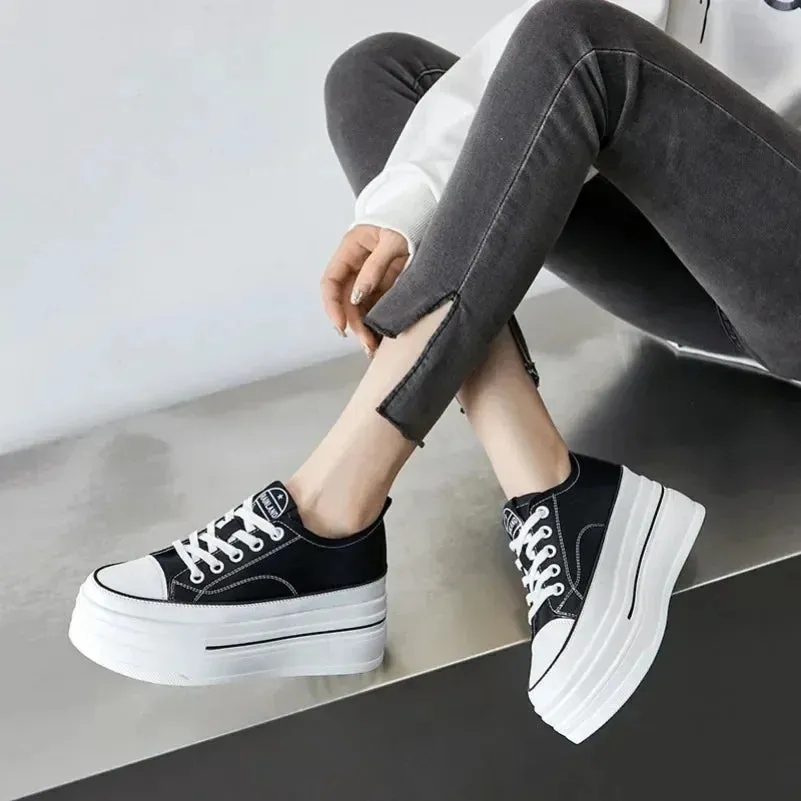 Koznoy 8cm Genuine Leather Summer High Brand Comfy Spring Autumn Platform Wedge Vulcanize Women Chunky Sneaker Loafer Shoes