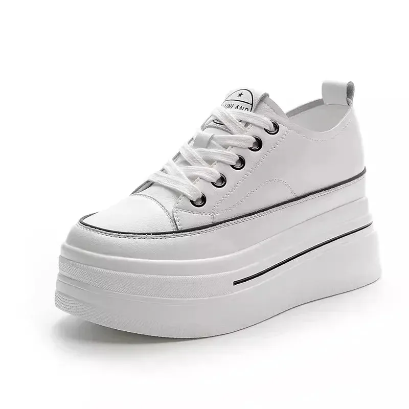 Koznoy 8cm Genuine Leather Summer High Brand Comfy Spring Autumn Platform Wedge Vulcanize Women Chunky Sneaker Loafer Shoes