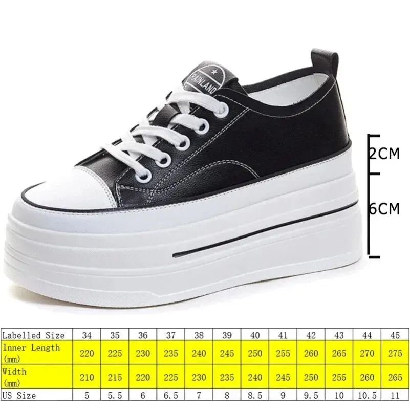 Koznoy 8cm Genuine Leather Summer High Brand Comfy Spring Autumn Platform Wedge Vulcanize Women Chunky Sneaker Loafer Shoes