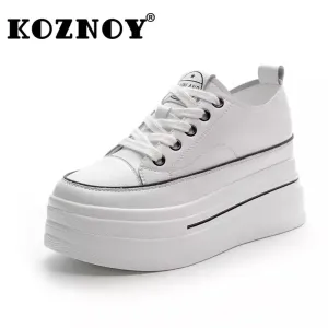 Koznoy 8cm Genuine Leather Summer High Brand Comfy Spring Autumn Platform Wedge Vulcanize Women Chunky Sneaker Loafer Shoes