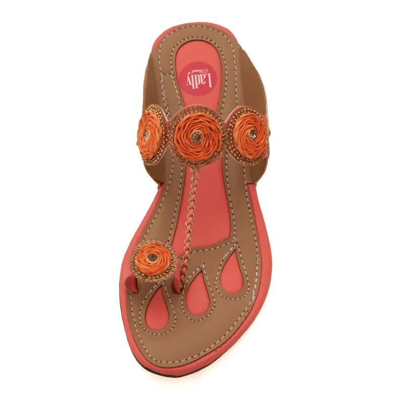Ladly Indian Kolhapuri Pink colour Chappal for Women, Flat Sandals & Ethnic Slippers for Girls