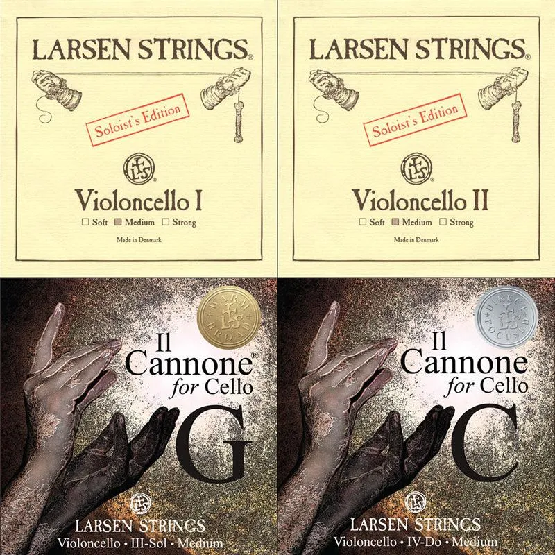 Larsen Solo/Il Cannone Cello Combination String Set 4/4 - Larsen Solo A   D (Med) & Il Cannone G (W&B) & Il Cannone C (D&F)
