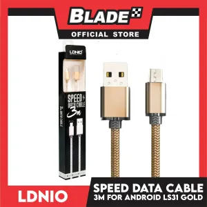 Ldnio Speed Data Cable 3M 2.1A Output Max Micro USB LS31 (Gold) for Android Samsung, Huawei, Xiaomi, Oppo & Vivo