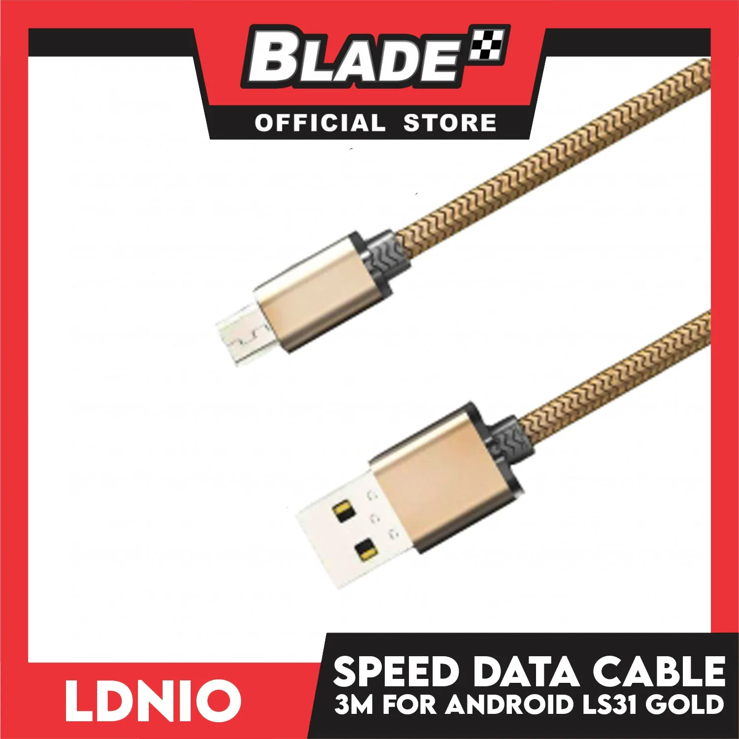 Ldnio Speed Data Cable 3M 2.1A Output Max Micro USB LS31 (Gold) for Android Samsung, Huawei, Xiaomi, Oppo & Vivo
