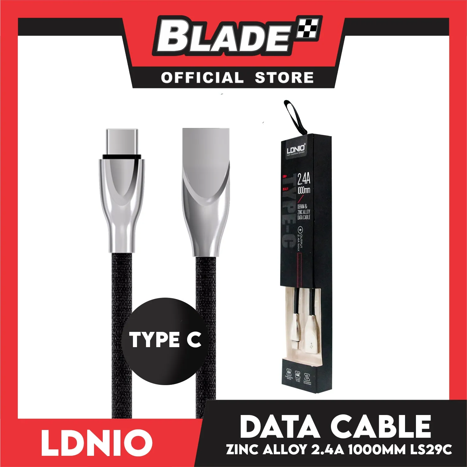 Ldnio Zinc Alloy Charging and Data Cable 2.4A Type-C USB Denim 1000mm LS29C for Android: Samsung, Huawei, Xiaomi, Oppo