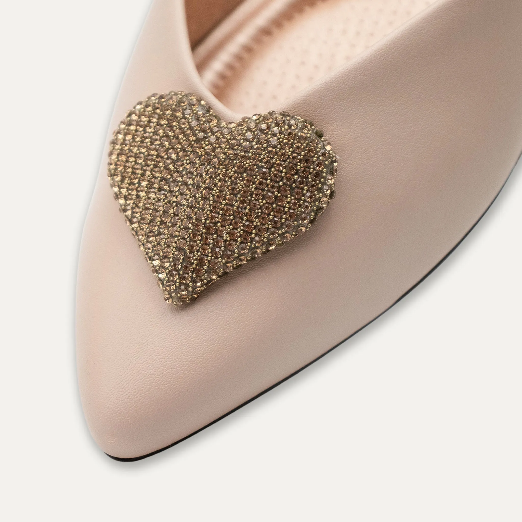 Leticia Heart Nude Pointed Toe Flats