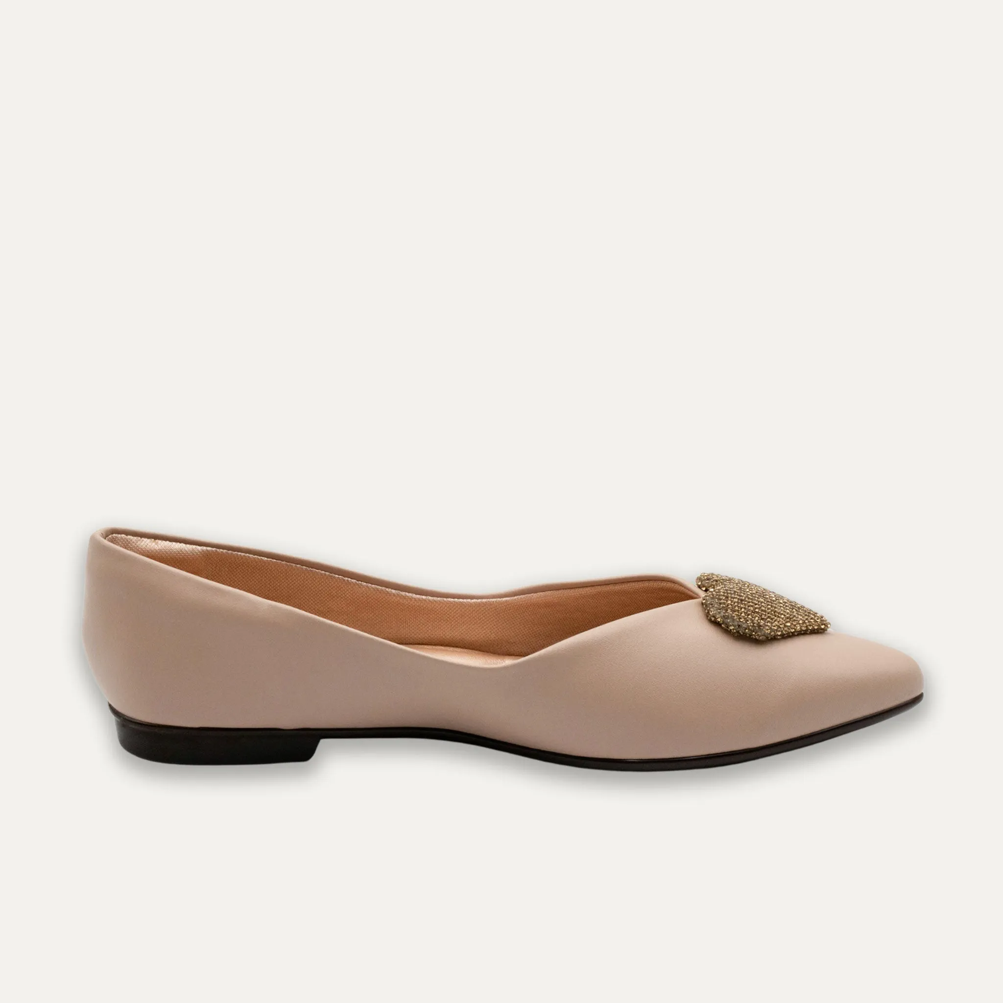Leticia Heart Nude Pointed Toe Flats