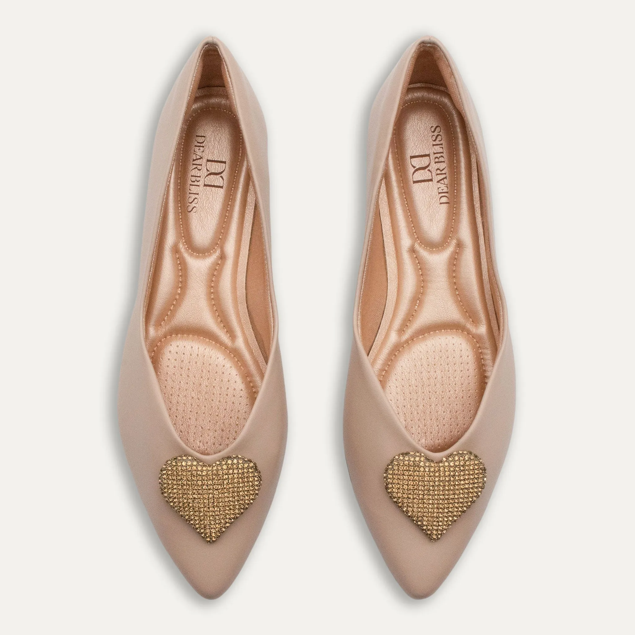 Leticia Heart Nude Pointed Toe Flats