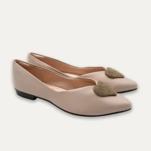 Leticia Heart Nude Pointed Toe Flats