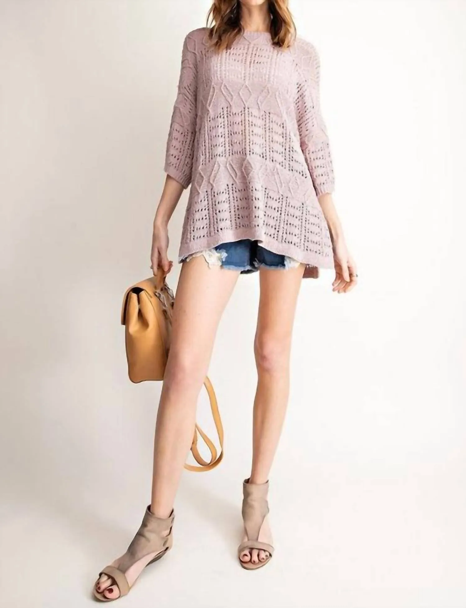 Light Sweater Knit Top In Mauve