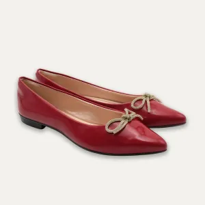 Luciana Crystal Bow Red Pointed Toe Flats