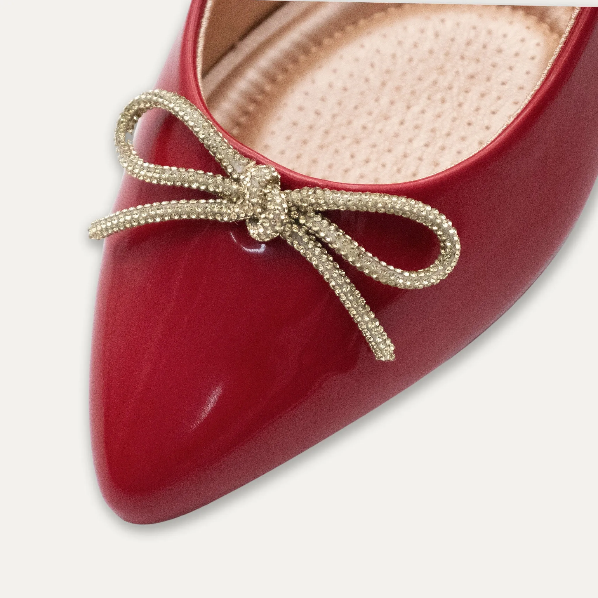 Luciana Crystal Bow Red Pointed Toe Flats