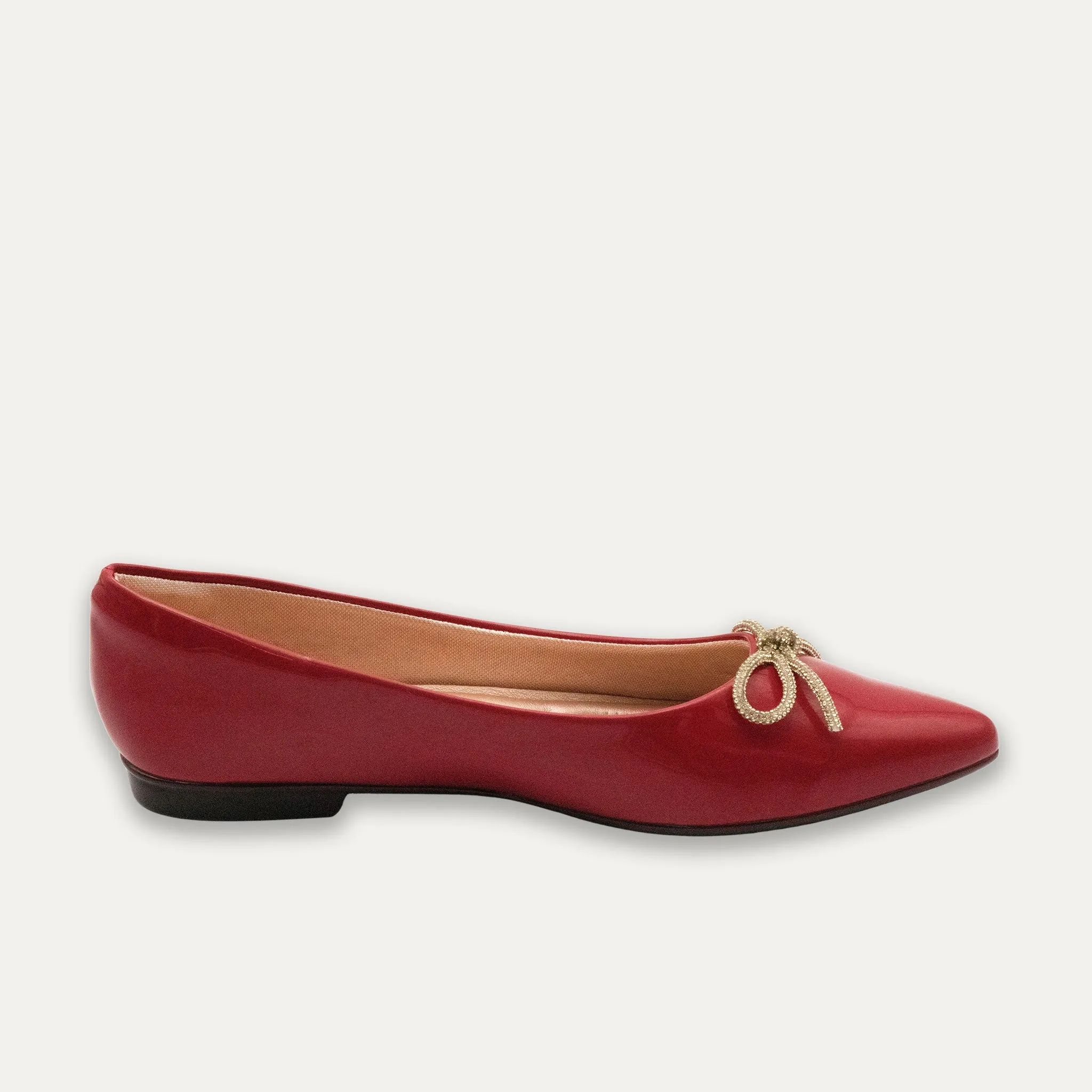 Luciana Crystal Bow Red Pointed Toe Flats