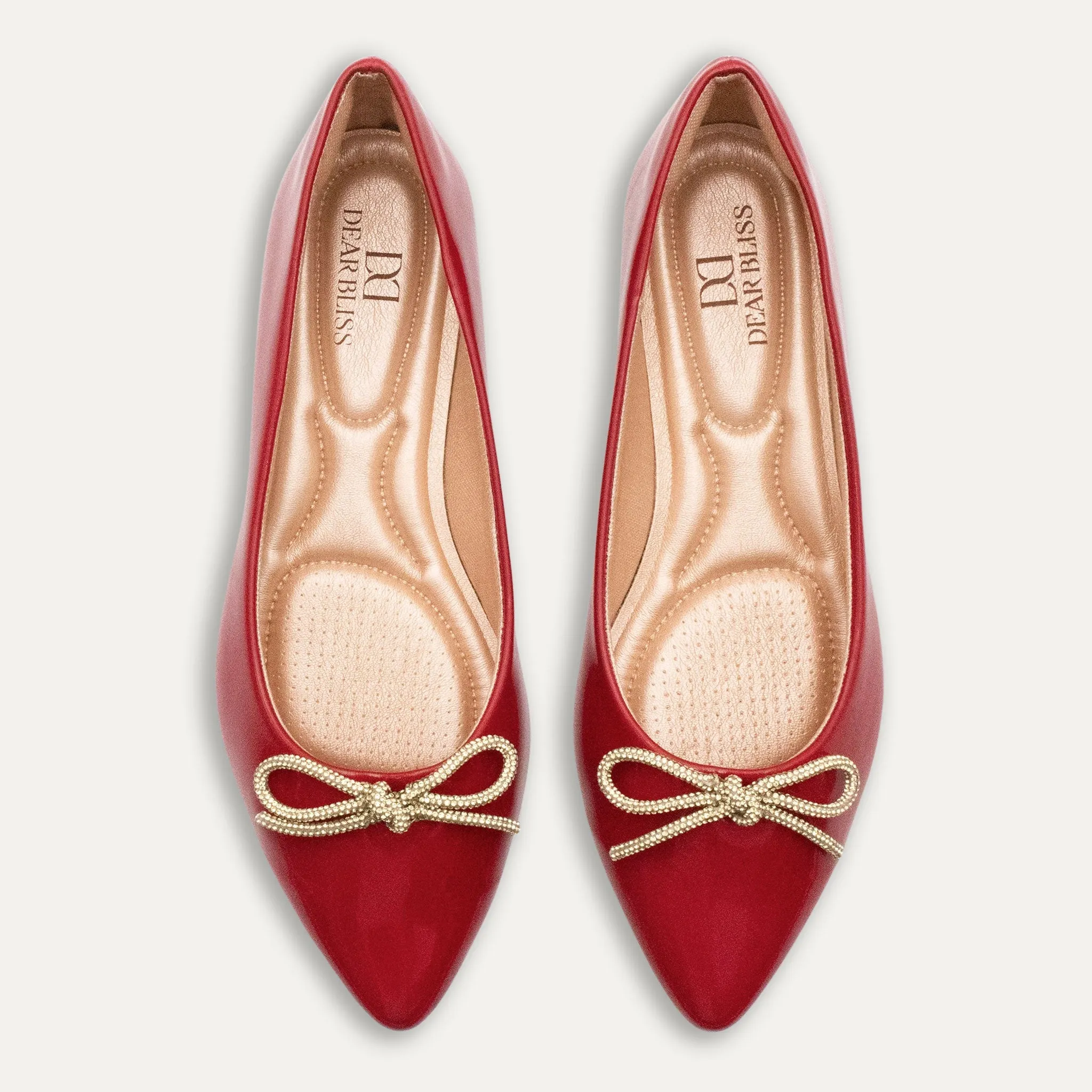 Luciana Crystal Bow Red Pointed Toe Flats
