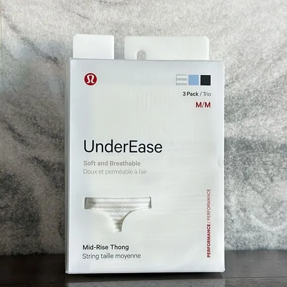 Lululemon UnderEase Mid-Rise Thong‎ Underwear 3 Pack size Medium NWT