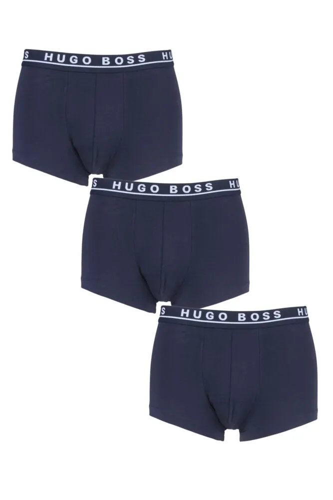 Mens 3 Pack BOSS Plain Cotton Stretch Trunks
