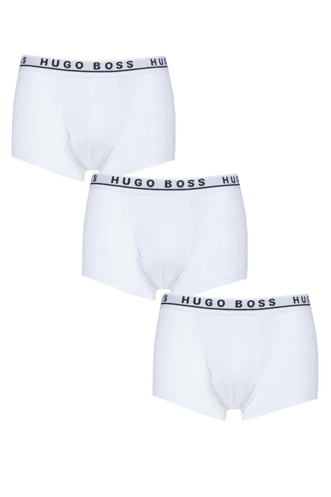 Mens 3 Pack BOSS Plain Cotton Stretch Trunks