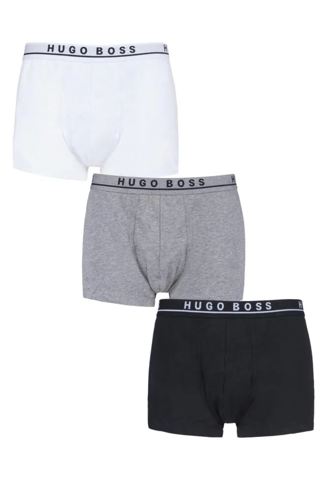 Mens 3 Pack BOSS Plain Cotton Stretch Trunks