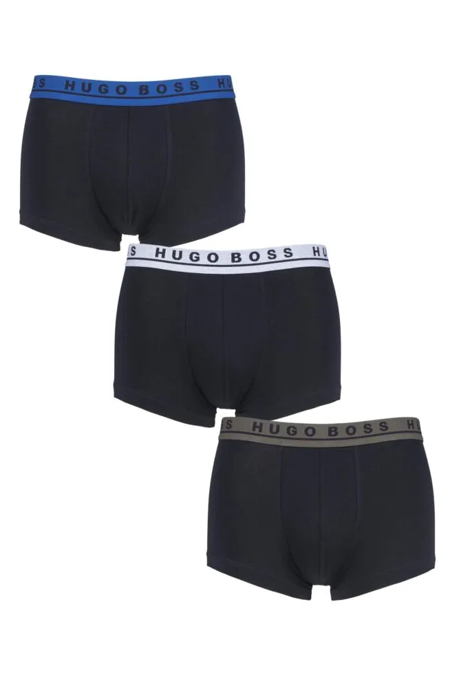 Mens 3 Pack BOSS Plain Cotton Stretch Trunks
