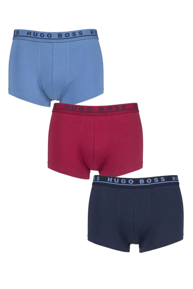 Mens 3 Pack BOSS Plain Cotton Stretch Trunks