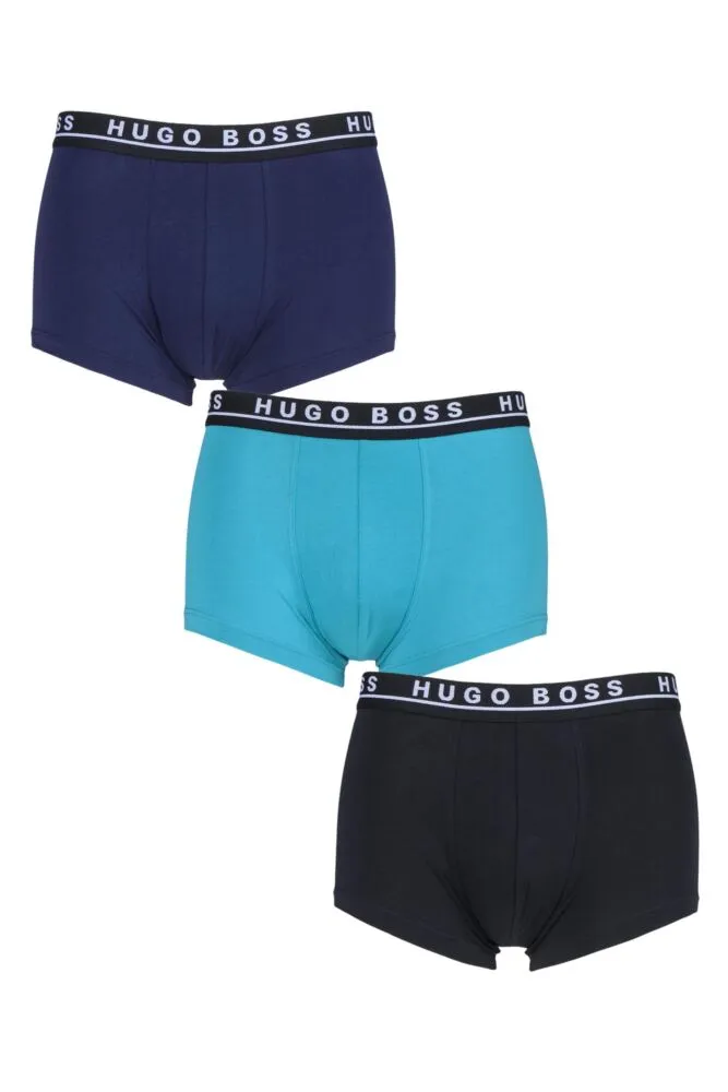 Mens 3 Pack BOSS Plain Cotton Stretch Trunks