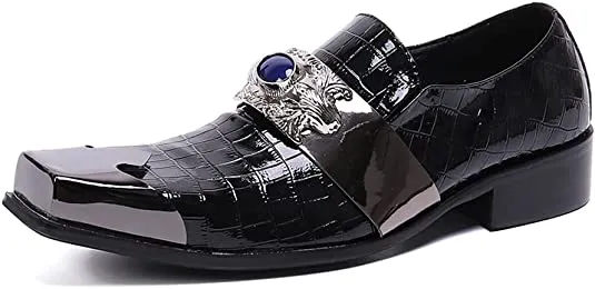 Men's Crocodile Western Loafers Metal-Strapped