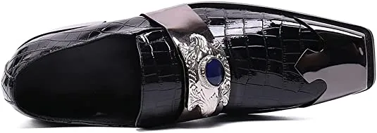 Men's Crocodile Western Loafers Metal-Strapped