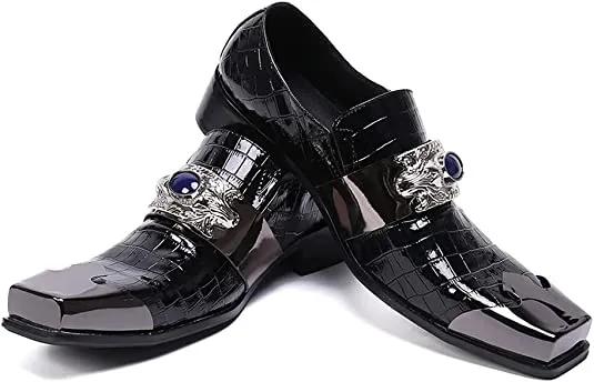 Men's Crocodile Western Loafers Metal-Strapped