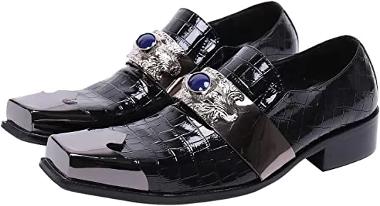 Men's Crocodile Western Loafers Metal-Strapped