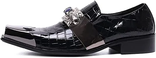Men's Crocodile Western Loafers Metal-Strapped