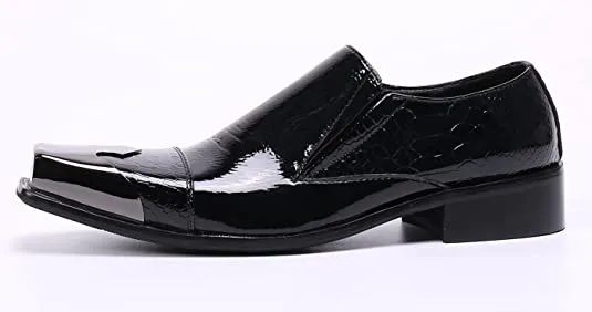 Men's Tuxedo Square Metal Tip Western Loafers