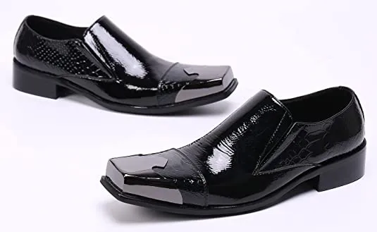 Men's Tuxedo Square Metal Tip Western Loafers
