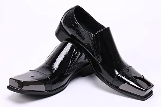 Men's Tuxedo Square Metal Tip Western Loafers