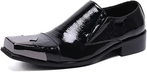 Men's Tuxedo Square Metal Tip Western Loafers