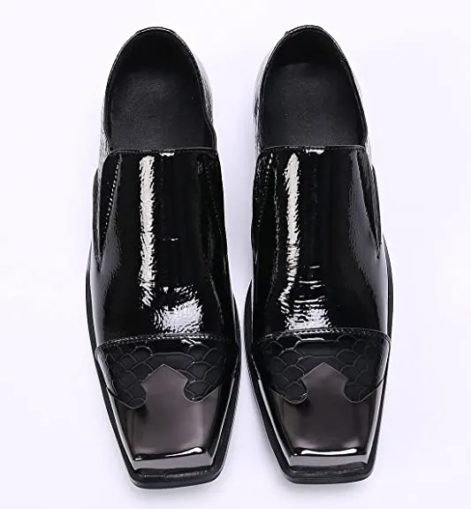Men's Tuxedo Square Metal Tip Western Loafers