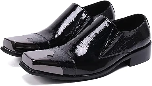 Men's Tuxedo Square Metal Tip Western Loafers