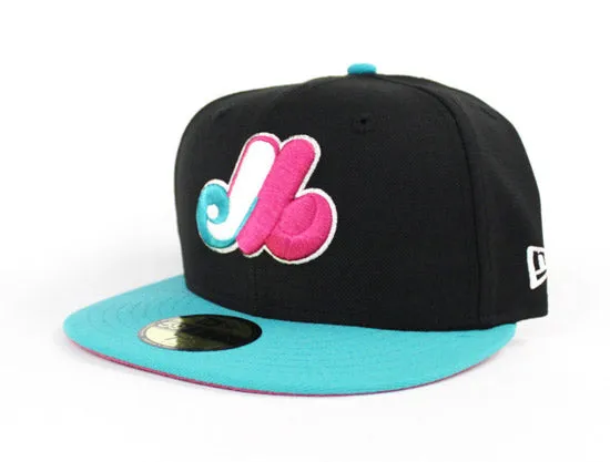 Montreal Expos New Era 59Fifty Fitted Hats (South Beach Color way Black Teal Magenta)