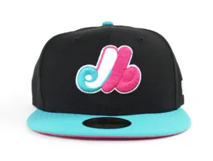 Montreal Expos New Era 59Fifty Fitted Hats (South Beach Color way Black Teal Magenta)