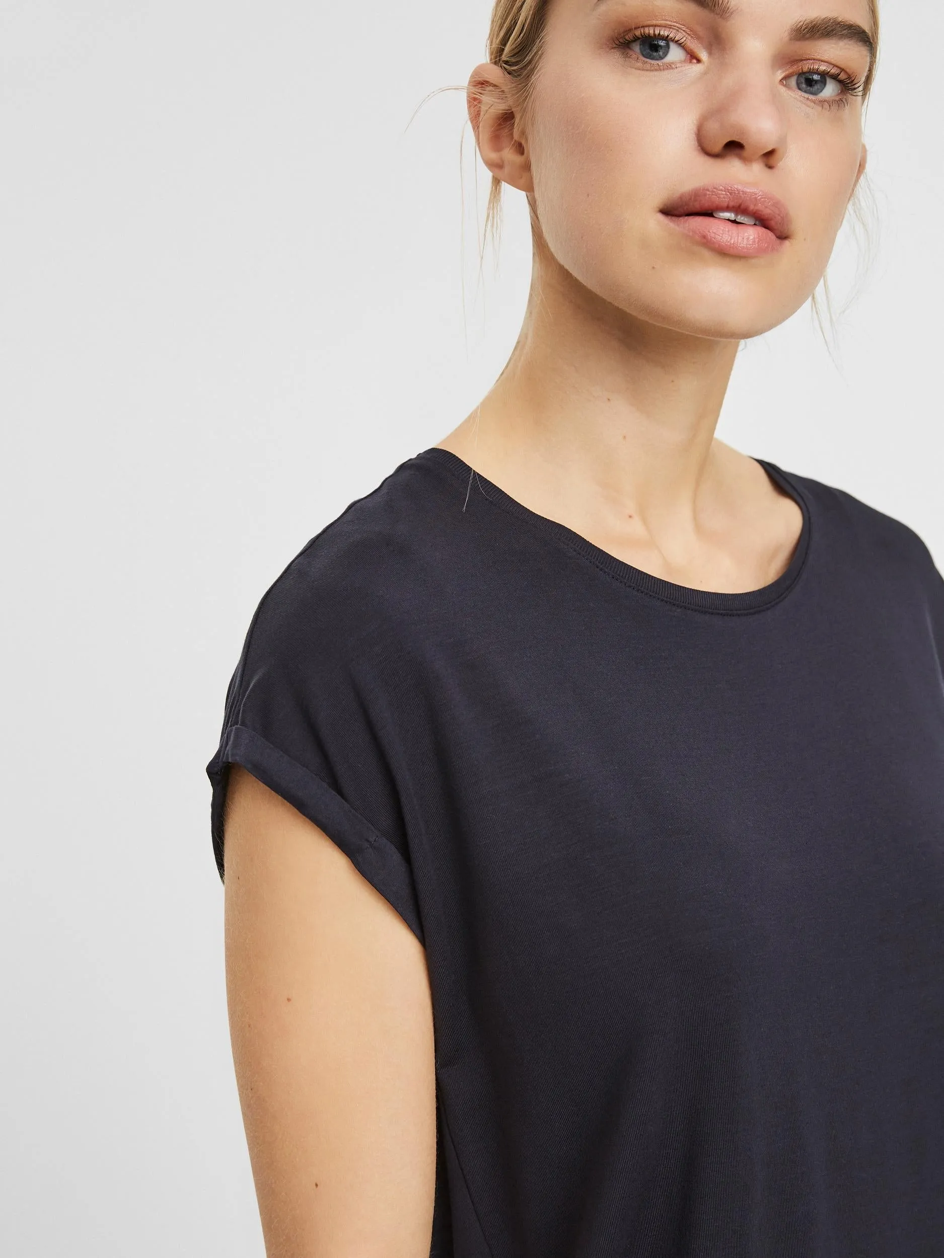 Navy Cap Sleeve T Shirt