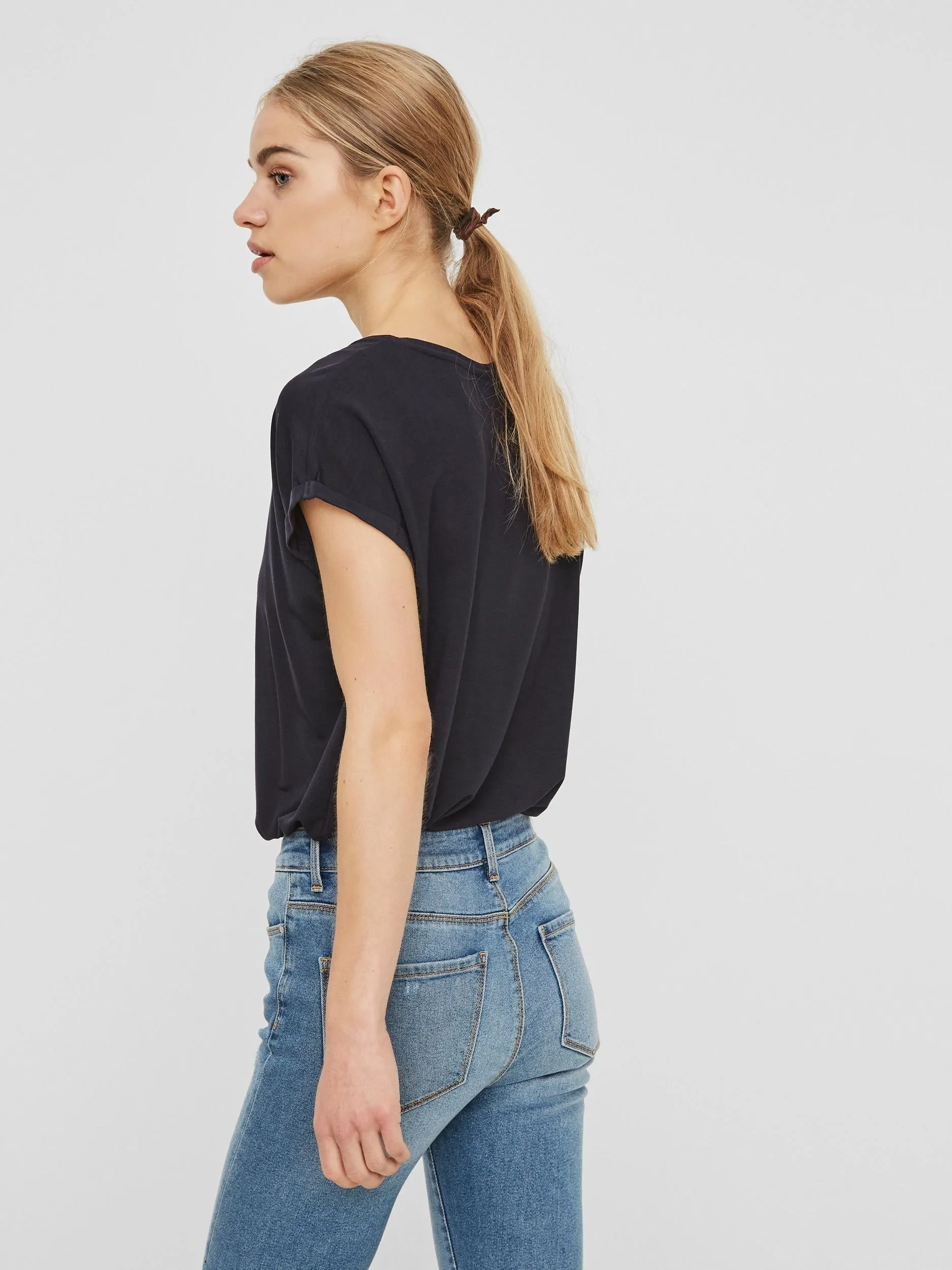 Navy Cap Sleeve T Shirt