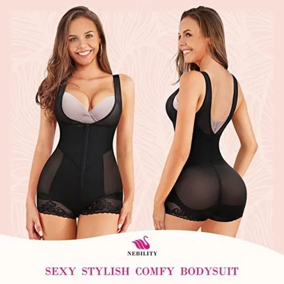 Nebility Women Waist Trainer Bodysuit Double Tummy Control Full Body Shapewear