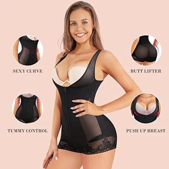 Nebility Women Waist Trainer Bodysuit Double Tummy Control Full Body Shapewear